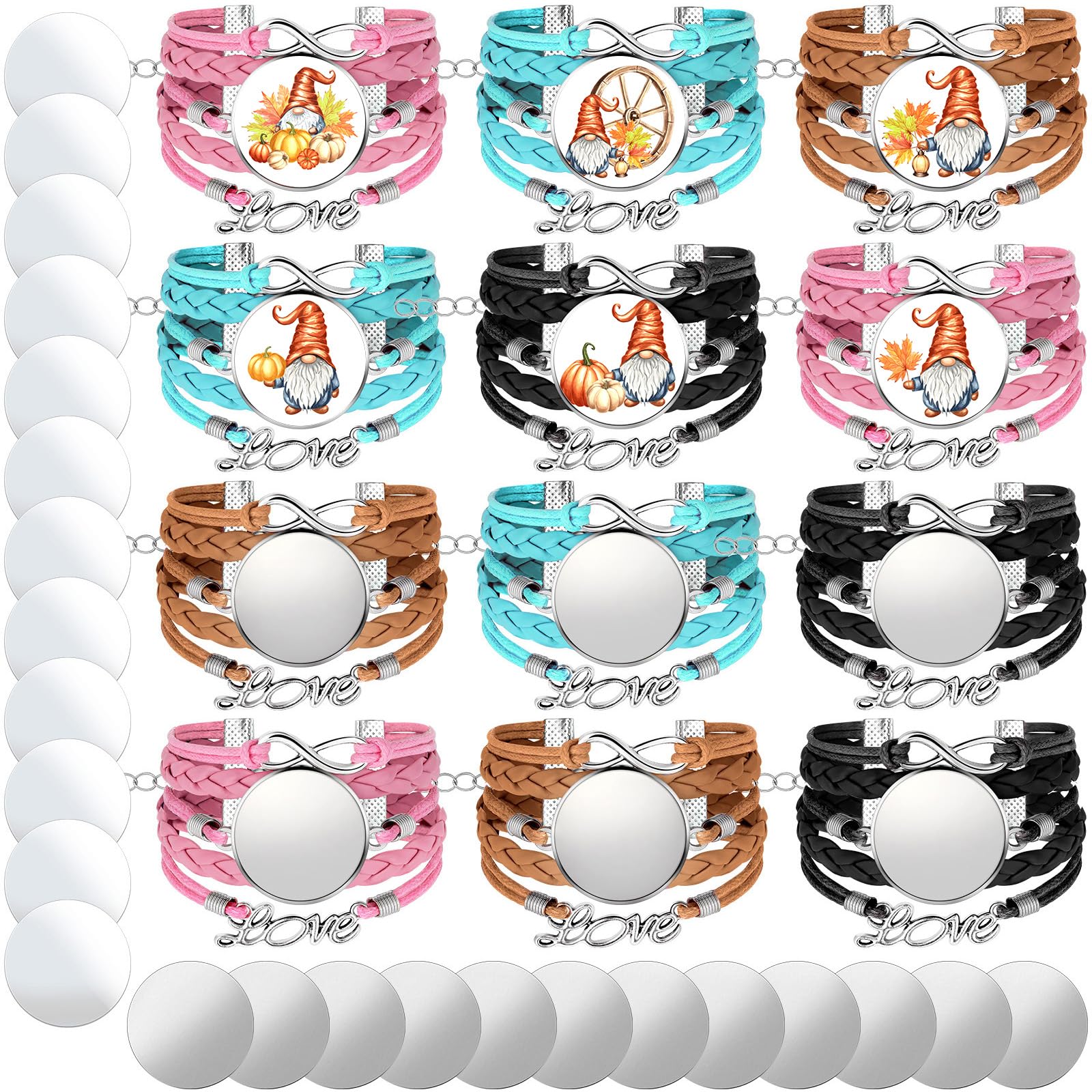 View 1 of 36 Pieces Sublimation Blank Bracelets for Women Christmas, DIY Craft Bezel Setting Blank Heat Transfer Blank Leather Bracelet with Aluminum Sheet for Jewelry Making (Fresh Style)
