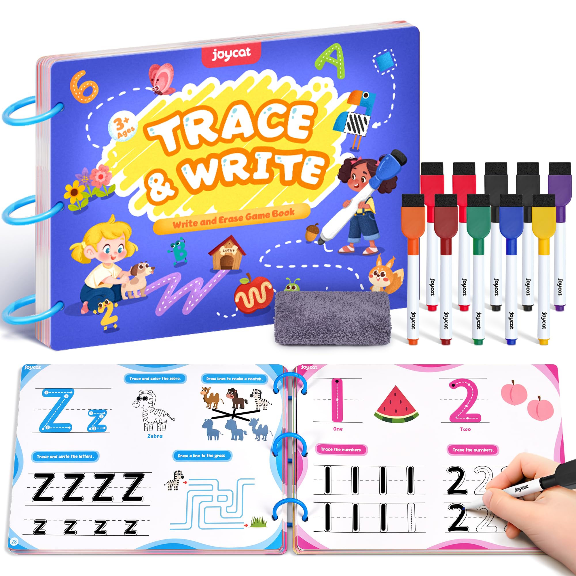 JoyCat Preschool Learning Activities 48 Reusable Pages, Handwriting Practice for Kids Toddlers, Tracing Letter Number Workbooks, Educational Toy Autism Busy Book, Learning Gift for 3 4 5 Year Olds — image 1