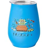 Silver Buffalo Friends Multi Doodle Icons Double Wall Stainless Steel Stemless Tumbler w/Lid, 10-Ounces