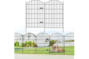 FOREHOGAR Metal Garden Fence with Gate 42in (H) x 18.7ft (L), 1 Gate+ 7 Panels Dog Fences Border Fence Animal Barrier, No Dig Garden Fencing for Yard Flower Bed Lawn Patio Outdoor, ECG4208G, Black