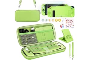 Younik Switch Accessories Bundle, 17 in 1 Green Switch Accessories Kit for Girls Include Switch Carrying Case, Adjustable Stand, Protective Case for Switch Console & J-Con