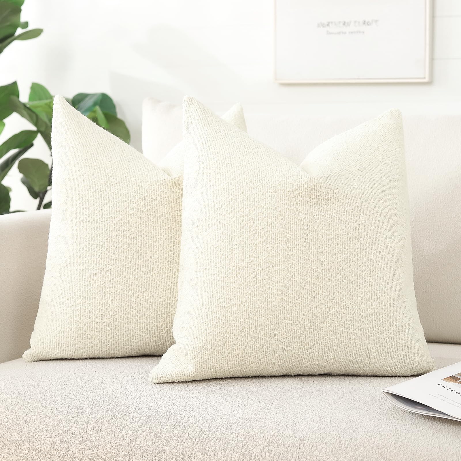 Artscope Pack of 2 Textured Boucle Cushion Covers Square Pillow Cases Cozy Soft Decorative Couch Pillow Covers for Chair Sofa Bedroom Living Room Home Decor 50x50cm, Cream Beige