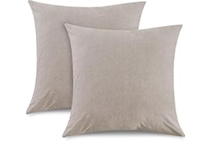 ATsense Euro Pillow Sham Covers, 100% Washed Cotton Linen Feel Super Soft Comfortable, 2 Pack 26" x 26" Tannish Linen Grey Pillow Cases for Bed Couch and Sofa, European Throw Pillow Covers No Insert