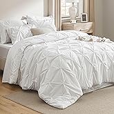 Bedsure Queen Comforter Set White - Bed in a Bag Queen Size Bedding 7 Pieces, GentleSoft™ Pintuck Bed Set Gift for Family, Pinch Pleat All Season Comforter with Sheets, Pillowcases & Shams
