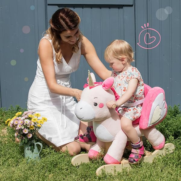 LABEBE – BABY ROCKING HORSE, RIDE UNICORN, KID RIDE ON TOY FOR 6 MONTH-3 YEAR OLD, INFANT (BOY GIRL) PLUSH ANIMAL ROCKER, TODDLER/CHILD STUFFED RIDE TOY (PINK)