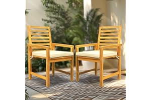 Tranquillo Solara Acacia Wood Outdoor Chair Set of 2 with Cushions – 500lbs Capacity, Weather-Resistant Patio Chairs for Garden, Deck, or Porch