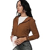Women's Zip Up Hoodies Cropped Cardigan Jacket Drawstring Hooded Sweatshirts Casual Long Sleeve Top…