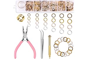 TOROKOM 1014 Pcs Nail Art Dangle Charms Piercing Tool Hand Drill, 6 Sizes 4 Colors Open Jump Rings for Jewelry Making with Jump Ring Opener, Nail Charms Nail Jewelry Rings with Pliers and Tweezers