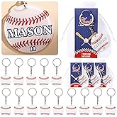 Huquary 30 Sets Sport Team Party Favors Acrylic DIY Name Keychains Soccer Softball Baseball Keychain Gift for Birthday Party Reward(White,Baseball)