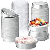 Yinder 120 Pcs 8 oz Disposable Mini Pie Tins with Lids Aluminum Ramekins Foil Pie Pans Egg Tart Cake Baking Pans Individual Round Containers Heat Resistant Oven Safe for Party, Gift(Silver)