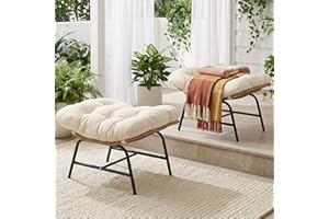 NICESOUL Indoor Outdoor Ottoman Set of 2, Large Wide Double Patio Footstool, PE Rattan Thicken Cushioned Footrest, All-Weather Wicker Furniture for Balcony, Porch, Living Room, Egg Chair, Beige