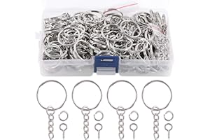 Swpeet 450Pcs 1" 25mm Sliver Key Chain Rings Kit, Including 150Pcs Keychain Rings with Chain and 150Pcs Jump Ring with 150Pcs Screw Eye Pins Bulk for Jewelry Findings Making (Sliver)