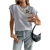 SOLY HUX Women's Short Sleeve Sweater 3D Floral Sweaters Pullover Tank Tops Knit Vest Trendy Fashion Clothing Pure Light Grey Large