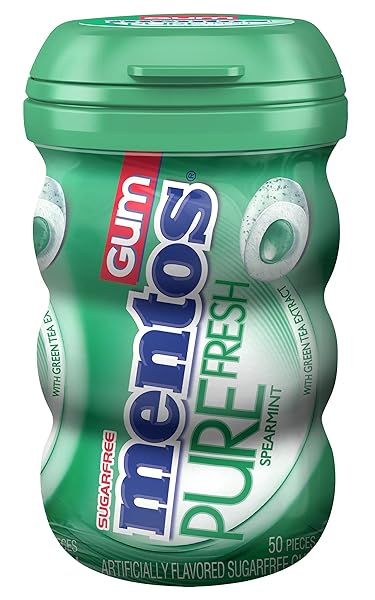 MENTOS PURE FRESH SUGAR-FREE CHEWING GUM WITH XYLITOL, SPEARMINT, 50 PIECE BOTTLE