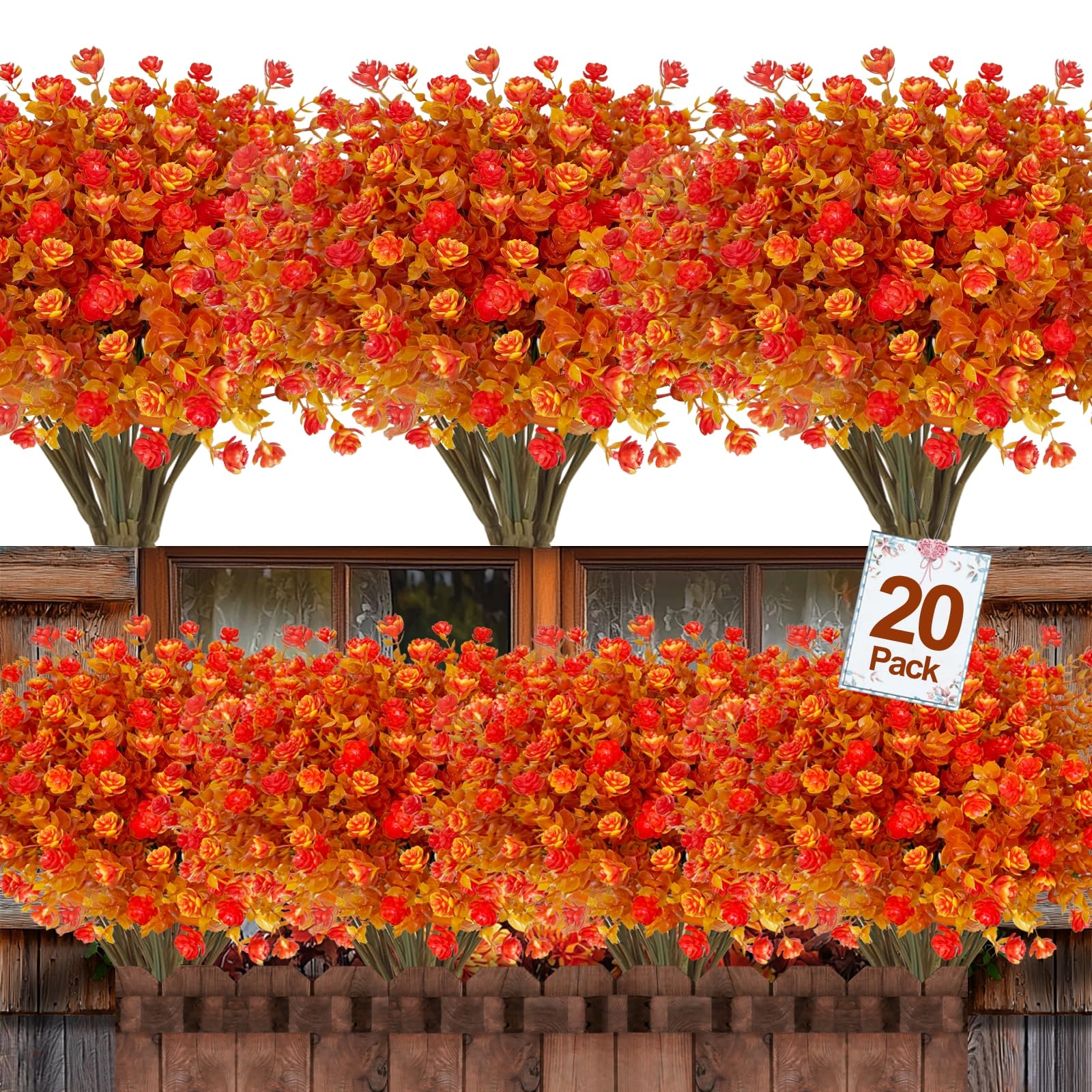 Photo 1 of 20 Bundles Artificial Fall Flowers for Outdoors Fall Decorations-UV Resistant Fake Mums Faux Plant Plastic Flowers Gardens Porch Fireplace Patio Autumn Indoor Thanksgiving Fall Decor()