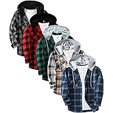 ZITY 5 Pack Men's Flannel Hoodie Shirts Button Down Long Sleeve Casual Stylish Plaid Hooded Shirt with Pocket