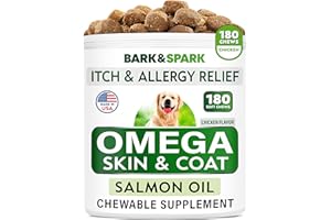 BARK&SPARK Omega 3 for Dogs - 180 Fish Oil Treats for Dog Shedding, Skin Allergy Chews, Itch Relief, Hot Spots Treatment - Joint Health - Skin and Coat Supplement - EPA & DHA Fatty Acids - Salmon Oil