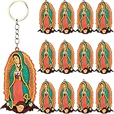 Chunful 12 Pcs Our Lady of Guadalupe Keychains Virgen De Guadalupe Acrylic Keyrings Small Baptism Favors Christian Gift for Women Men Guests