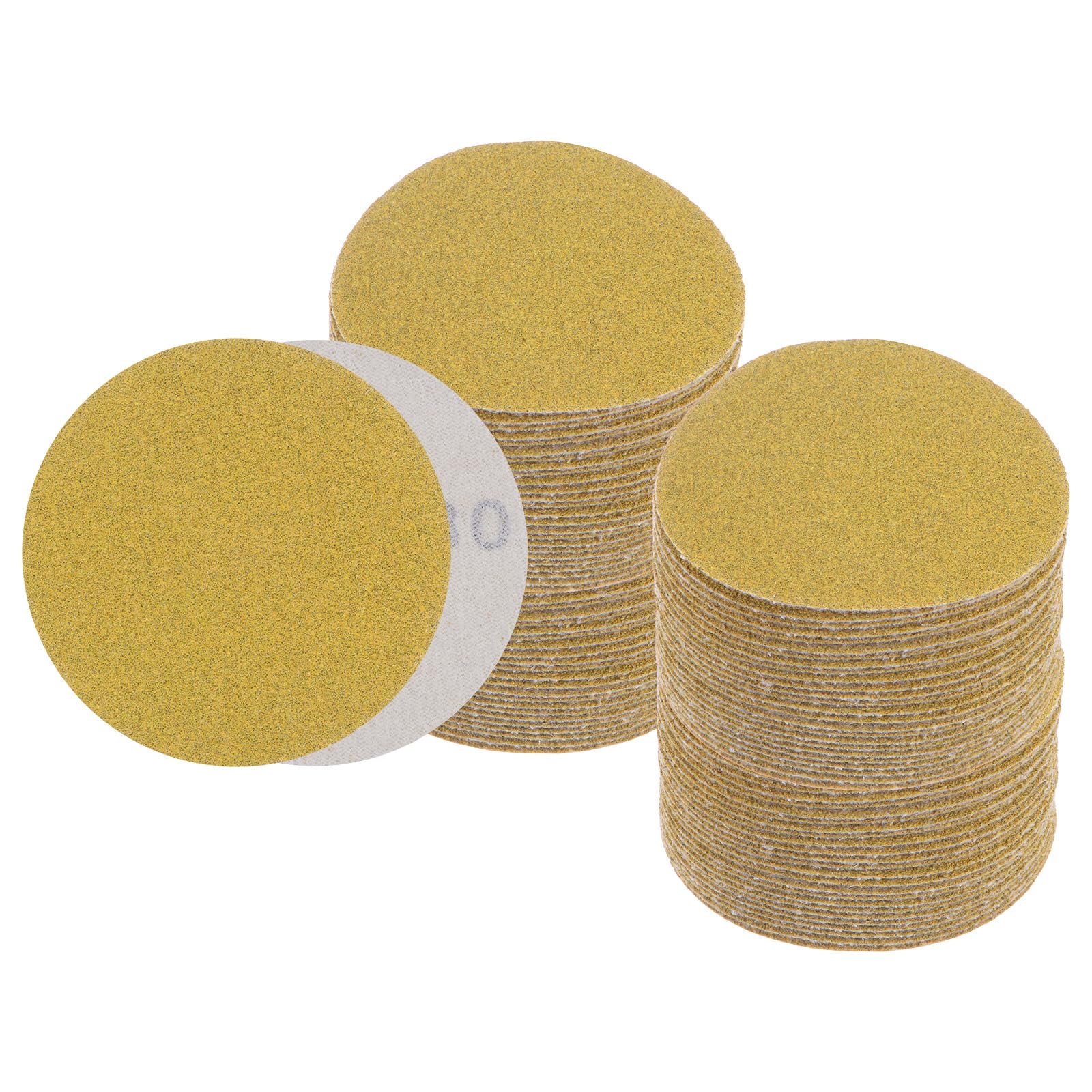 Kozelo 100pcs No Hole Sanding Discs- [ 3 Inch 80 Grit ] Round Hook and Loop Grip Sanding Pads Sheet Sandpaper for Automotive Woodworking Metal Polishing Use| Gold, Aluminum Oxide