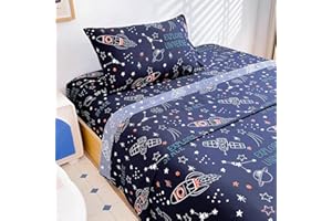 Homilay Twin Sheets Set Kids - 3 Pieces Space Rocket Universe Navy Sheets for Boys, Girls, Teens, Toddler, Easy Fit Deep Pockets, Breathable, Wrinkle-Free, Cozy Soft Cartoon Print Cute Bed Sheets