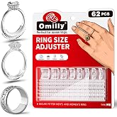 Omilly Ring Sizer Adjuster for Loose Rings - 62 Piece Set with 3 Styles (Ring Spacers, Spiral, Sticker), Fits Ring Widths 1-10mm, Invisible Design for Women &amp; Men