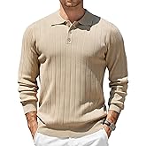 COOFANDY Mens Knit Polo Sweater Long Sleeve Polos Lightweight Casual Dress Pullover Sweaters