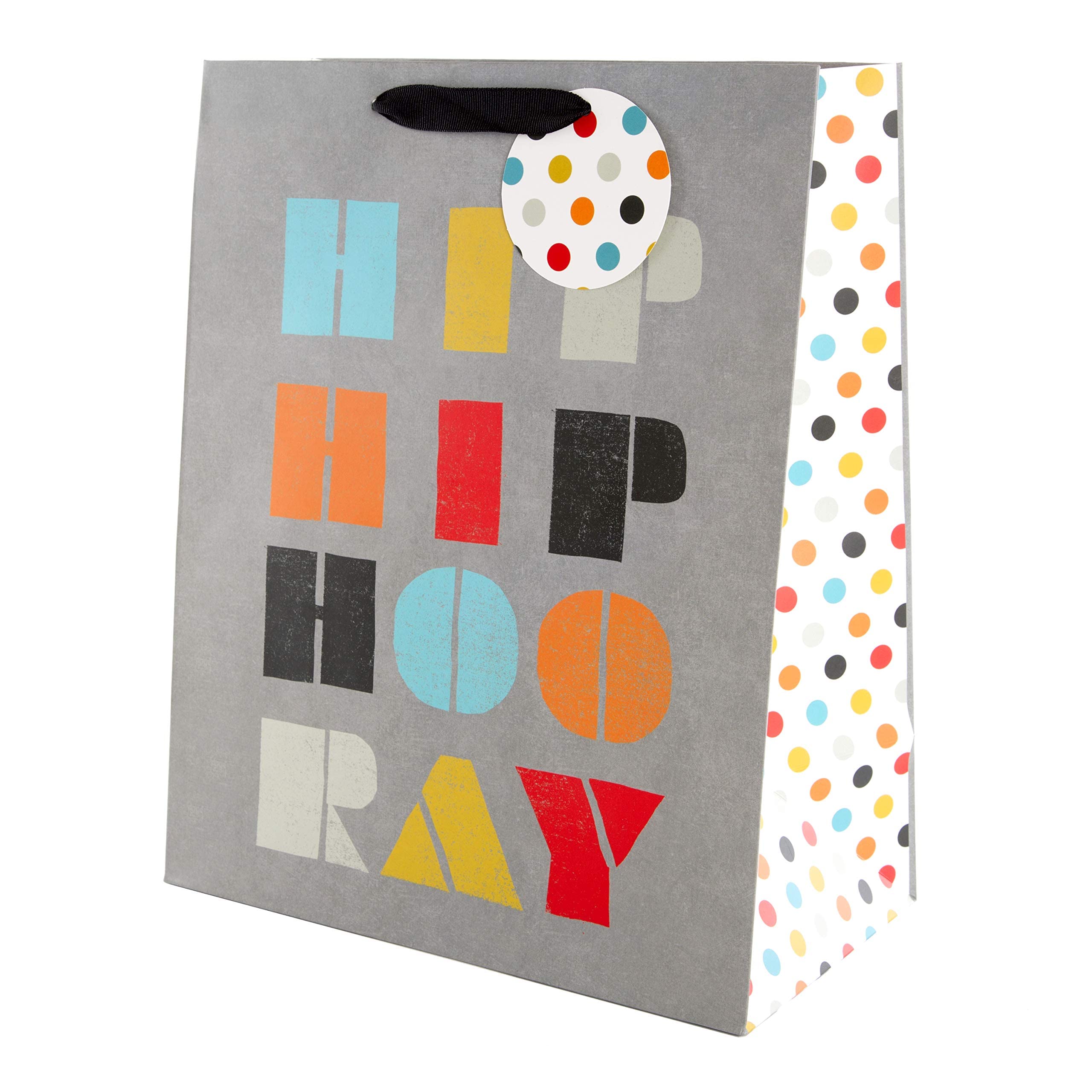 Hallmark Large Gift Bag, Grey & Polka Dot Design, for Birthday, Celebration, Retirement, Anniversary