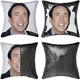 JYVNCZ Nicolas Cage Gag Gifts Sequin Pillow Cover Magic Mermaid Reversible Pillowcase Funny Gifts Decorative Cushion Cover Gl