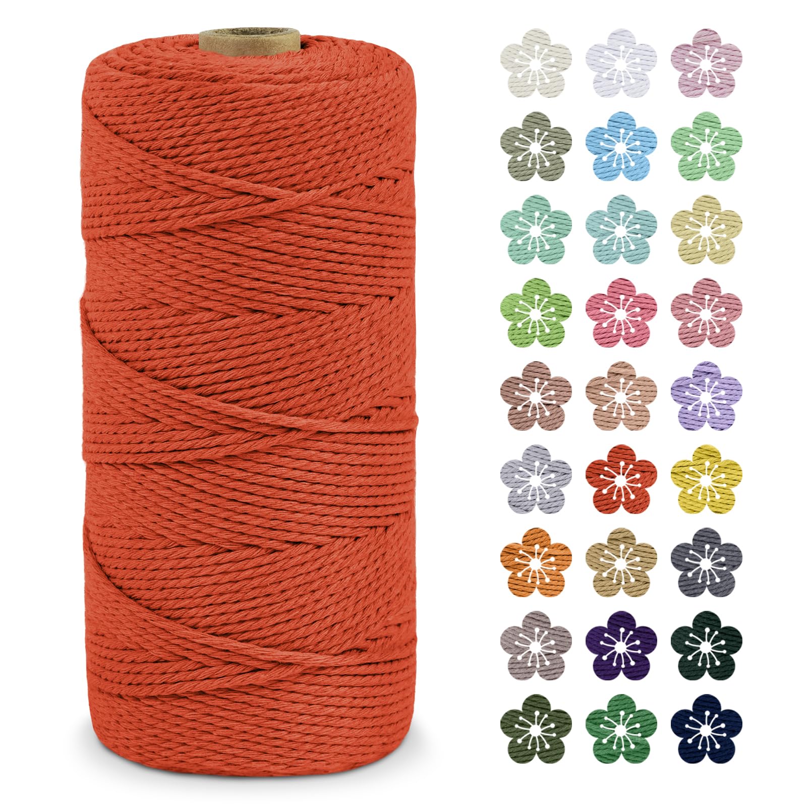 LEREATI Macrame Cord 2mm x 200m, Thick Macrame Rope Natural Cotton Rope Craft String, 3 Strand Twisted Cotton Cord Yarn for DIY Plant Hanger, Wall Hanging, Christmas Decoration (Orange)