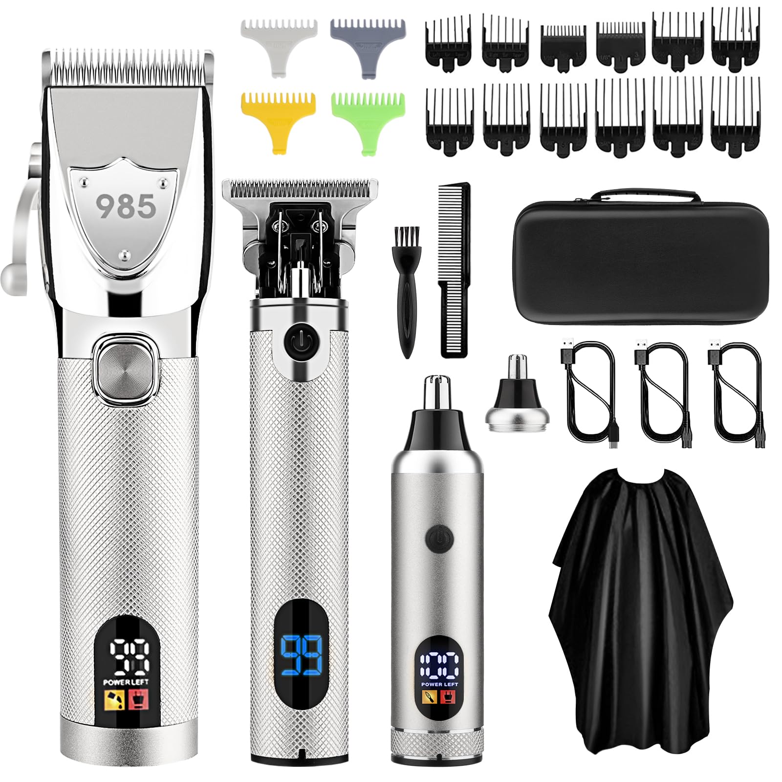 Photo 1 of **MAJOR DAMAGE**
Adaife Professional Hair Clippers for Men, Electric Cordless Clippers and Trimmers Set, Nose Hair Beard Trimmer, Hair Cutting Barber Clippers with Guards, T Liners Edgers Clippers for Mens (Silver)