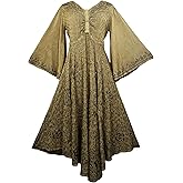 Agan Traders Women's 2025 Winter Bohemian Medieval Renaissance Embroidered Bell Sleeve Flared Calf Length Dress Gown