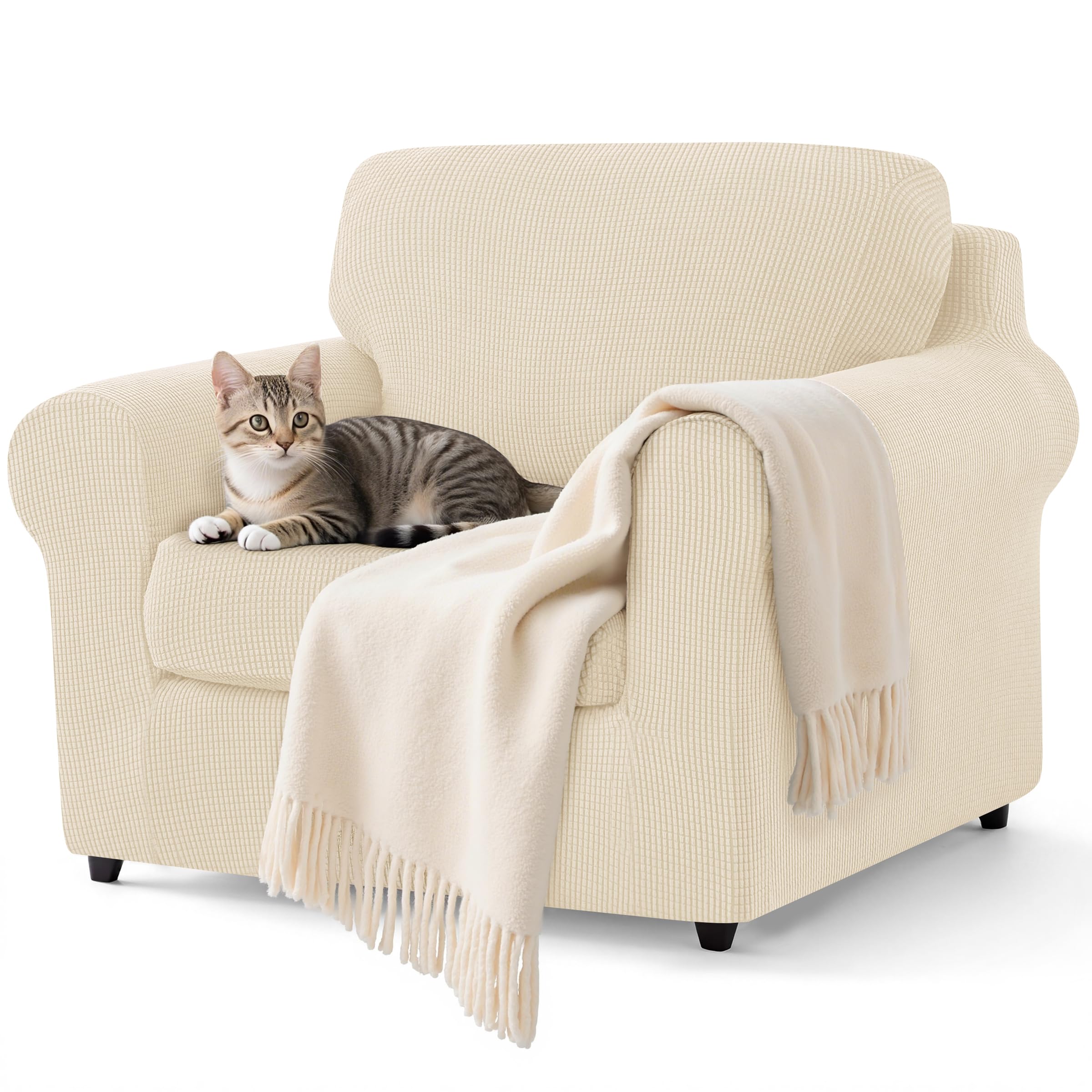 Photo 1 of SUBRTEX 3 Pieces Stretch Sofa Slipcover Sets Couch Cover Sets Backrest Cushion Covers Furniture Protector Collection Set for Oversize Sofa Loveseat Chair Slip Covers(Small, Ivory)