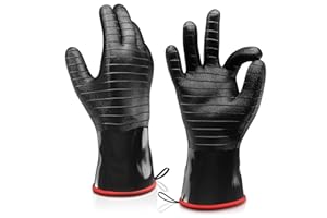 BOGO BRANDS Heat Resistant BBQ Gloves, Long Sleeve, Textured Grip to Handle Wet, Greasy or Oily Foods Fire and Food Safe Turkey Fryer Oven Mitts for Smoker, Grills and Barbecue (Medium 18")