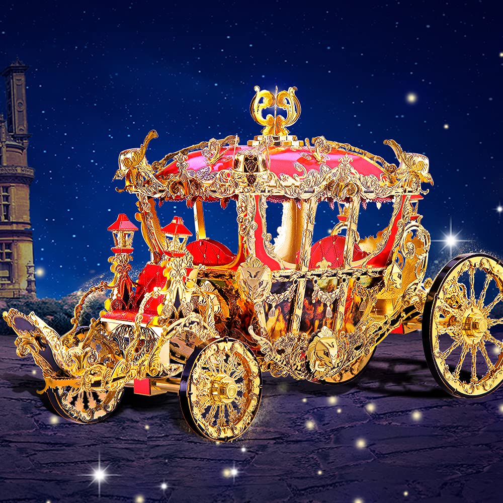 Piececool 3D Metal Puzzles for Adults, Princess Carriage Model Kits DIY Brain Teaser Puzzles 3D Metal Model Building Kits, Great Birthday, 216 Pcs