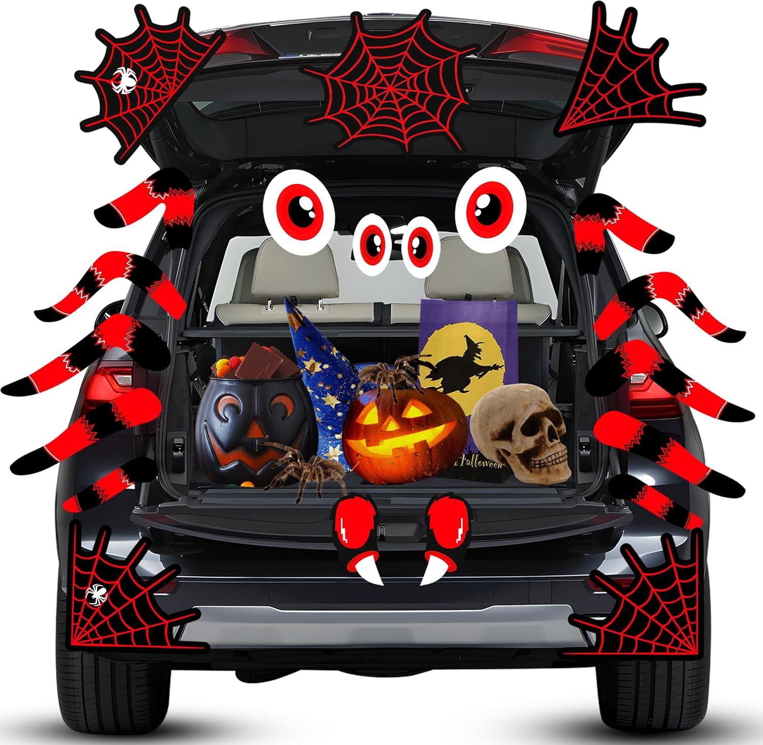Garage Door Decorations - Trunk or Treat Car Decorations Kit, Halloween Spider Monster Trunk or Treat Car Decorations for SUV, Large Garage Door Decorations, Archway Door Stickers for Halloween Outdoor Decor