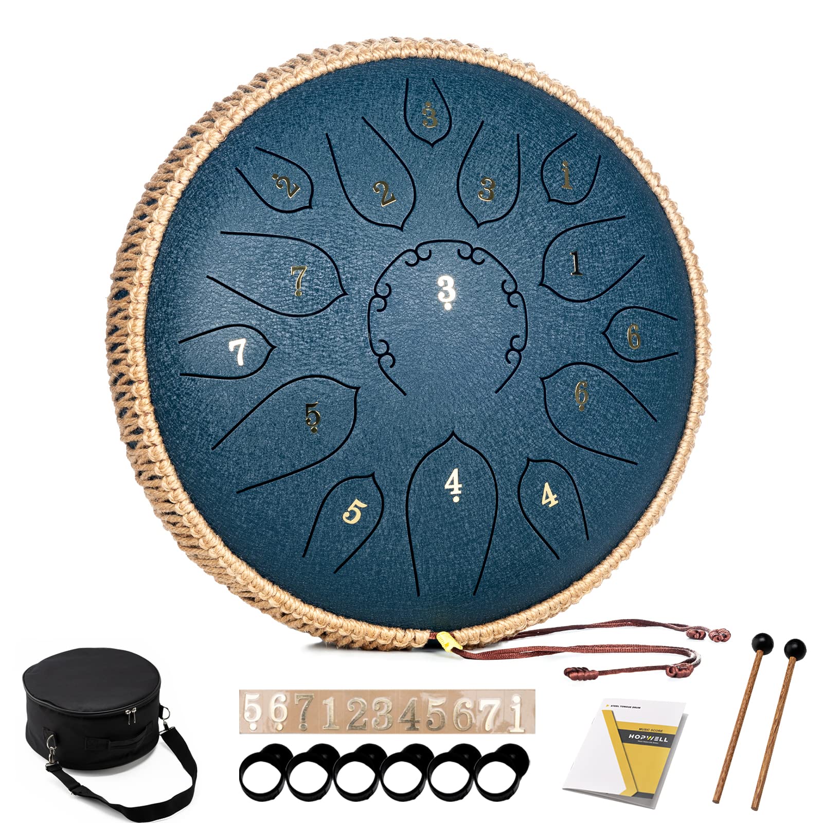 Photo 1 of HOPWELL Steel Tongue Drum - 15 Note 12 Inch Tongue Drums - Percussion Instruments - Hand Pan Drum with Music Book, Drum Mallets and Carry Bag, D Major, Navy Blue