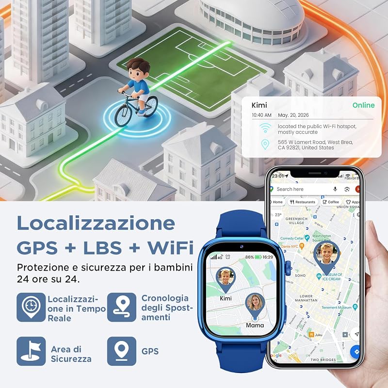 Smartwatch Bambini con GPS, Videochiamate, SOS, Regalo, Blu