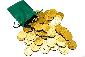 BLAIR CANDY St. Patrick's Day Green Pouch w/ 20 Milk Chocolate Gold Coins - Linen Drawstring Bag - Golden American Half Dollar Coins - St. Paddy's Day Wedding and Party Favors