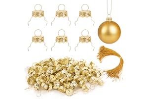 WBCBEC 100 Pieces Round Christmas Ornament Caps and Christmas Ornament Hangers String Set, Christmas Hangers Caps for Christmas Tree, Ceramic Glass Porcelain Christmas Ornaments DIY Decorations