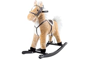 HAPPY TAILS Rocking Horse Plush Animal on Wooden Rockers with Sounds, Stirrups, Saddle & Reins, Ride on Toy, Toddlers to 4 Years Old by Happy Trails - Brown