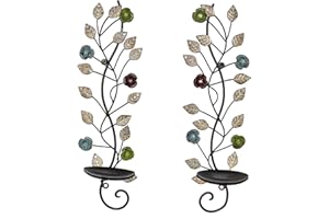 JUCONSIN Wall Sconces Candle Holder Set of 2, Antique Leaf Branch Wall Mount Hanging Metal Candle Holder Candle Sconce for Living Room Dining Room