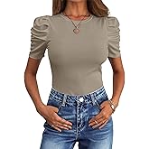 ANRABESS Women Puff Short Sleeve Crewneck Dressy Casual Tops Summer Fitted Ribbed Knit Trendy Work Shirts 2026 Spring Clothes