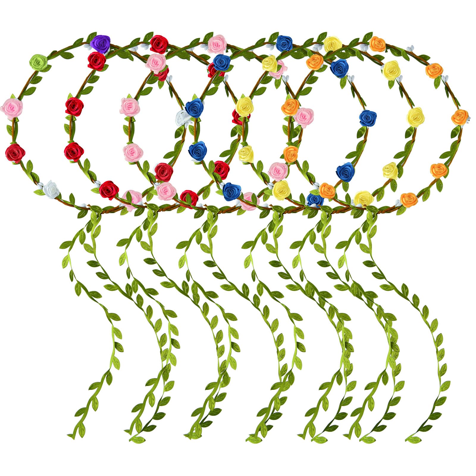 PLULON 6Pcs Flower Crown Headbands for Women Flower Crowns Hair Garland Floral Wreath Boho Headpiece for Girls Wedding Festival Hair Accessories