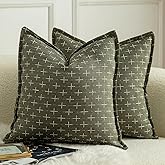 MANDIOO Pack of 2 Burlap Linen Throw Pillow Covers Woven Textured Modern Farmhouse Cushion Covers Pillowcase Decorative Couch Sofa Bed Living Room 16 x 16 Inch Olive Green