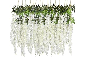 DearHouse 6 Pack 3.75 Feet/Piece Artificial Fake Wisteria Vine Ratta Hanging Garland Silk Flowers String Home Party Wedding Decor (6PCS-Large White Wisteria)