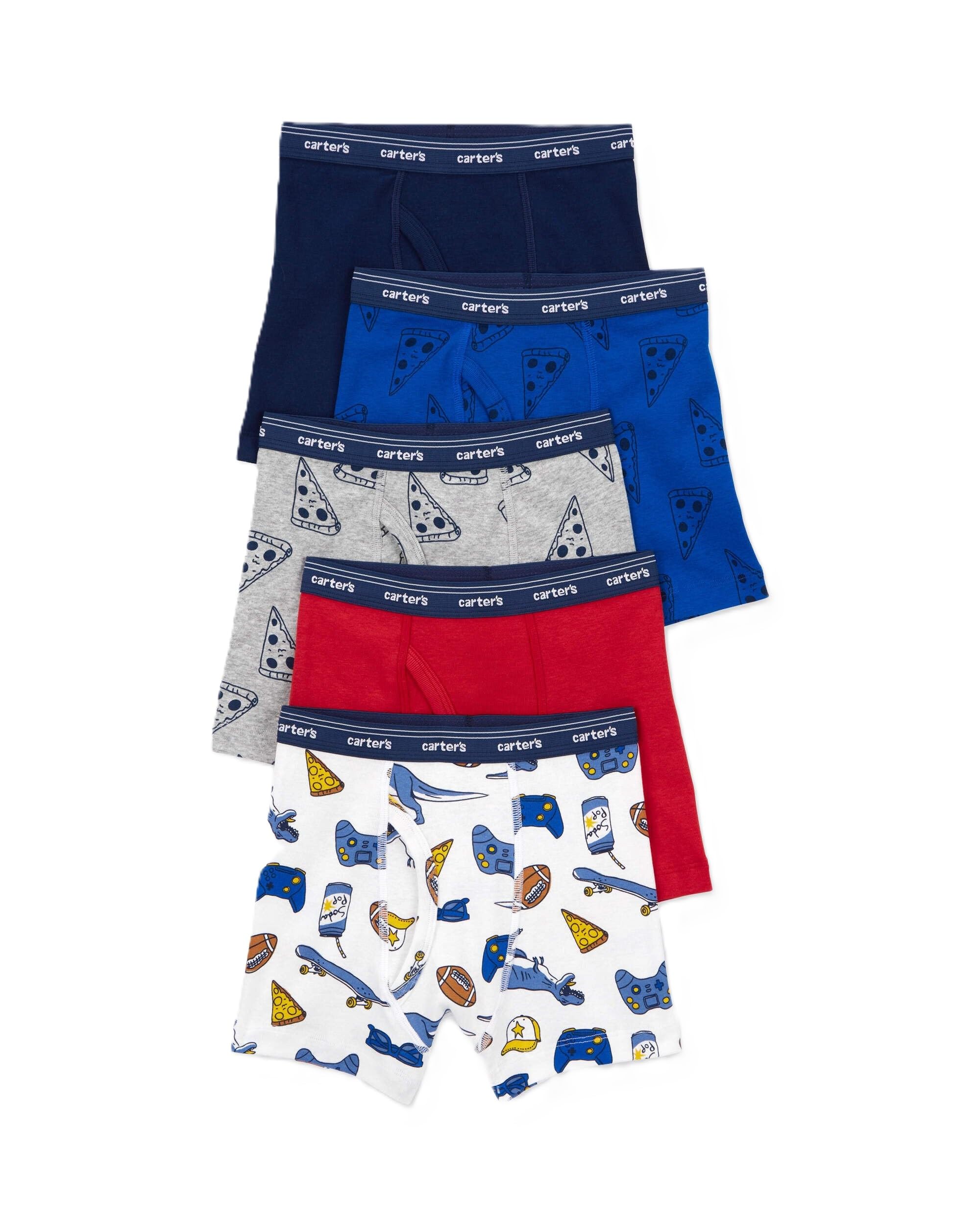 Photo 1 of Carter's Boy's 5-Pack Cotton Boxer Briefs (Multi/Pizza, 4-5T)