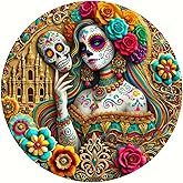 7.87inch Witch Sun Catchers Indoor Window The Day of Dead Skull Floral Acrylic Suncatcher Halloween Glass Window Hanging Gothic Decor with Chain for Home Garden Ornament Women Lover Gift