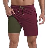 FT FENTENG Mens Swim Trunks with Compression Liner 7" Board Shorts with Zipper Pockets 2 in 1 Quick Dry Bathing Suits
