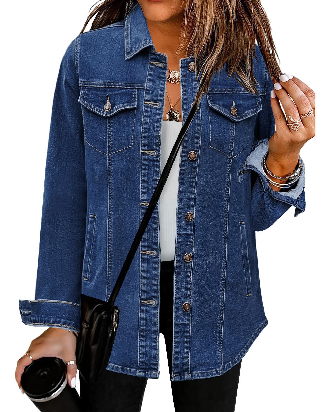 Photo 1 of luvamia Jeans Jacket For Women Fashion Lightweight Denim Jacket Women For Summer Blue Jean Jacket Lightweight Shacket Women Dark Denim Fall Jackets For Women 2025 Trendy Size Large Size 12 14