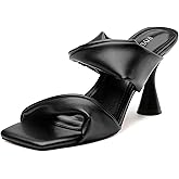 ROSERWISH Women's Heeled Sandals Two Strap Slip-On High Heels Square Open Toe Chunky Block Sandals Comfortable Slide Mules 3.5 Inch Casual Summer Dress Shoes